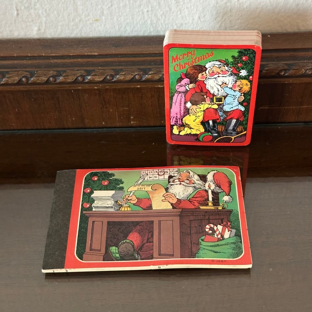 Vintage JSNY Christmas Bridge Set Miniature Playing Cards and Score Pad Santa